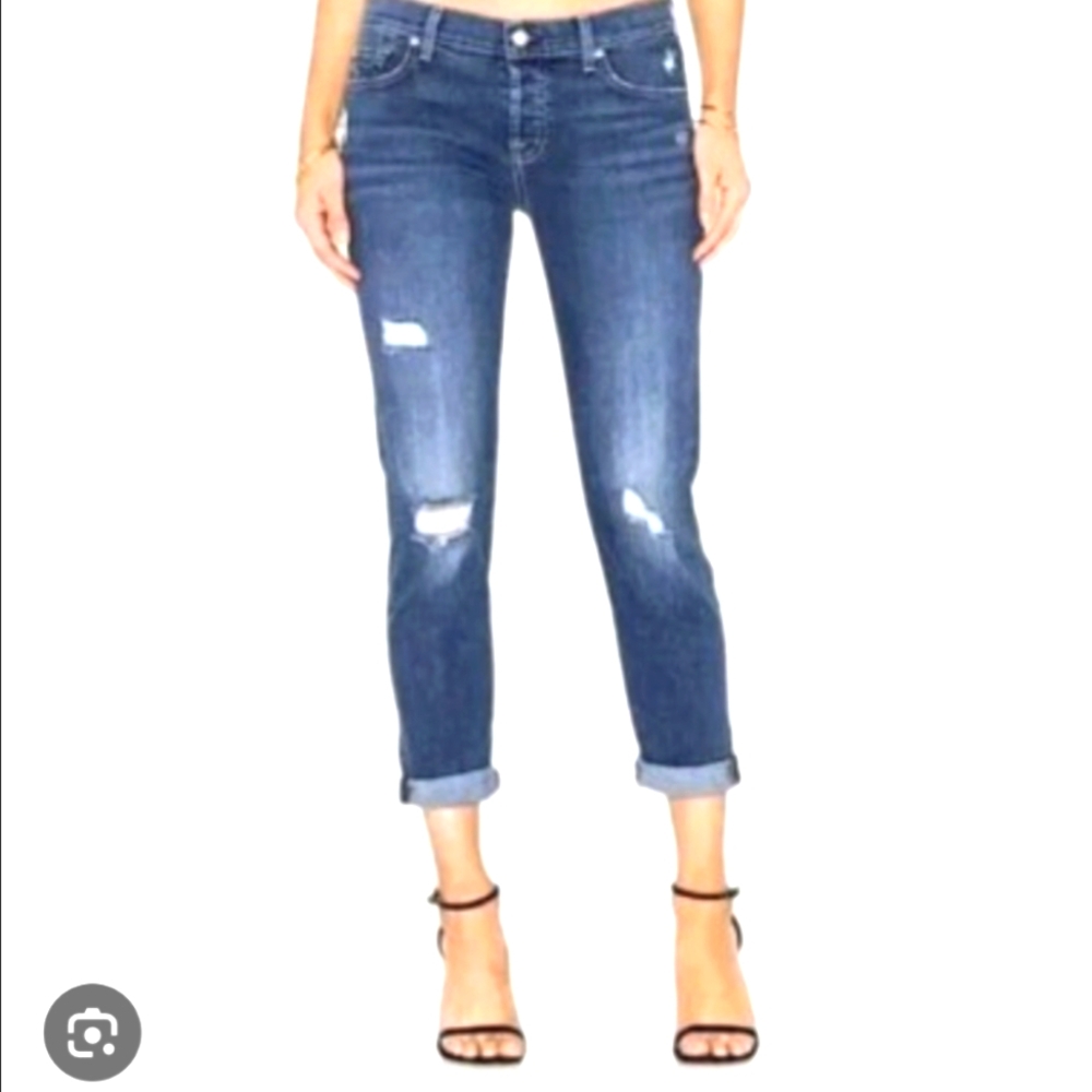 7 For All Mankind Blue Cropped Josefina Ankle Jeans Size 29